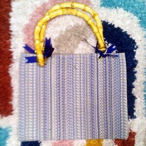 BLUE TWEED BAMBOO PURSE